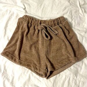 Tan lounge shorts, adjustable waist